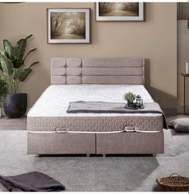 Resim Viyana Çift Kişilik Baza Başlık Letto Yatak Seti - Açık Kahve 180 x 200 