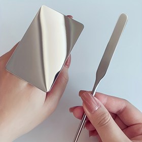 Resim 2 adet Profesyonel Makyaj Fondöten Spatula Seti - Paslanmaz Çelik Karıştırma Çubuğu ve Yuvarlak Başlı Akrilik Palet - Fondöten ve Kozmetikler Uygulamak ve Karıştırma için İdeal - Kokusuz 