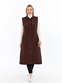 Resim Kadın Büyük Beden Kapitone Yelek - Kahverengi / 4XL 