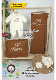 Resim Gros Shop Müslin Yeni Doğan 4katlı Organik %100pamuk Kişiye Özgü Nakışlı Hastane Çıkış Seti Kahverengi Set-1 Kahverengi 