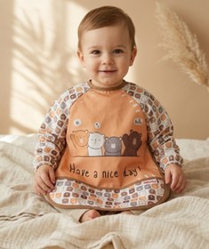 Resim melonika Beary Hugs Sıvı Geçirmez Bebek Mama Önlüğü 6-24 Ay - BLW Uyumlu, Leke Tutmaz Geniş Cepli Boho Bebek 