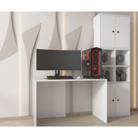 Resim nettrends.net the new trend of shopping Modüler Depolama Kuleli Oyuncu Çalışma Seti – 120 cm Masa + 4 Kapaklı Dolaplar Beyaz-PNR-OYNM-1001 