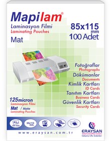 Resim MAPİLAM 125 MİCRON MAT LAMİNASYON FİLMİ (BÜYÜK KİMLİK) (85X115) 100 LÜ 