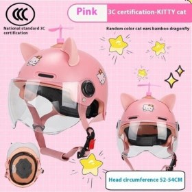 Resim Shineyee 4-14 Yaş Kız Çocuk Kaskı, 3c Onaylı, Kırmızı Kedi Kulaklı, Gökkuşağı Desenli, Şeffaf Kısa Camlı, Bisiklet Motosiklet Emniyet Kaskı Pembe 