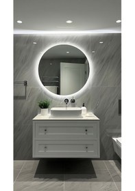 Resim Digital Hayat Beyaz Led Işıklı Yuvarlak Ayna Dekoratif Banyo Makyaj Aynası 50cm - 80cm Beyaz 