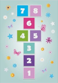 Resim Kaymaz Tabanlı Ince Yıkanabilir Çocuk Halısı Sek Sek 