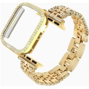 Resim Gaojunshop01 Bling İwatch Metal Kayış 45mm Seri 8 7 6 5 4 3 2 1 Uyumlu Pc Korumalı Gümüş 