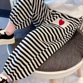 Resim Kızlar için çok yönlü ve rahat ve bol kalpli nakışlı çizgili jogger pantolonlar ilkbahar ve sonbahar dış mekanlar için 