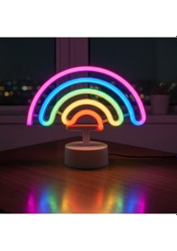 Resim Plastik Gökkuşağı Neon Led Işık - Dekoratif Renkli Masaüstü Ve Ambiyans Aydınlatması Çok Renkli 