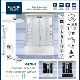 Resim Duvardan Duvara Mini Küvetli Buharlı | Jakuzili | Masajlı Compact Duşakabin | Mod - 90x170 / Siyah/Beyaz / Küvetli 