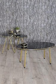 Resim GOLDFALEZ Zigon Sehpa Ve Orta Sehpa Elips Set Çift Gold Bendir Metal 