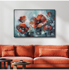 Resim Yağlı Boya Dokulu Tablo Modern Kırmızı Gelincikler Siyah Çerçeveli U02016-178871 