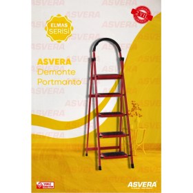Resim Asvera Patika 5 Basamaklı Kırmızı Ev Tipi Merdiven - Dekoratif Kaymaz Basamaklı Sağlam Merdiven 