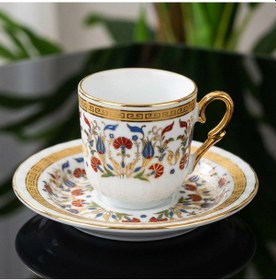 Resim 6 Kişilik Çini Desenli Altın Yaldızlı Türk Kahvesi Fincanı Klasik Porselen Kahve Fincanı Altın 