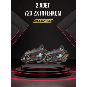 Resim Iki Adet Y20 2x 1000M Telsiz Mesafeli Özellikli 2 Kişi Bağlantılı Bluetooth Kask Kulaklık Ekranlı Fenerli Motosiklet Interkom 