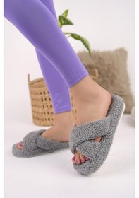 Resim Modafrato Havlu Çapraz Kadın Ev Terliği Kışlık Terlik Ses Yapmaz 001 