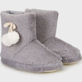 Resim Lela Yumuşak Dokulu Peluş Ponponlu Bayan Panduf 6722003 Gri 