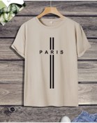 Resim Keywest Büyük Beden Çizgi Paris Baskılı Oversize Pamuklu Bej T-shirt 