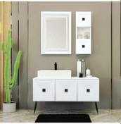 Resim Denko Burcu 120 Cm Mdf Beyaz Banyo Dolabı Takımı Beyaz 