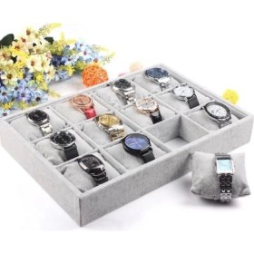 Resim PremiumPort Yerli Üretim Süet Kumaş Gri Renk 12 Yastıklı Çekmece Içi Takı Kutusu 