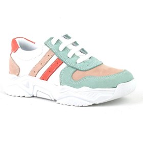 Resim Hakiki Deri Yeşil Pembe Kız Çocuk Sneakers Ayakkabı 