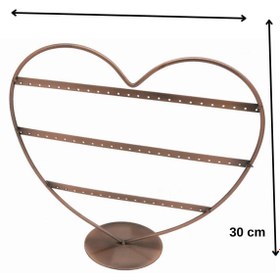 Resim ÖZER KUTU Metal Küpe Standı (32 Çift Küpe ) Orta Boy Kalp Şeklinde Bronz, Küpe Takı Düzenleme Organizatör 