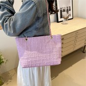 Resim Şık Hafif Naylon Kadın Çantası - Fermuarlı, Polyester Astarlı, Kare Desenli Tasarım, Sabit Zincir Askılı, Dayanıklı ve Kolay Temizlenebilir (Elde Yıkama/Kuru Temizleme) - Açık Mavi/Beyaz/Pembe/Mor/Siyah, Şık El Çantası, Çok Amaçlı Çanta, Moda Aksesuarı, Moda Tutkunları İçin 