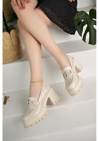 Resim Kadın Metal Toka Detay Loafer Ayakkabı-Bej Rugan-310 Bej 