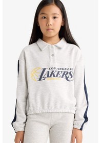 Resim Defacto Kız Çocuk Nba Los Angeles Lakers Relax Fit Polo Yaka Sweatshirt F3201a825augr85 Gri 