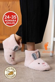 Resim AlbiShoes Kız Çocuk Kulak Tavşan Figürlü Ev Botu Panduf Çocuk Peluş Rahat Sessiz Taban Ev Ayakkabısı 