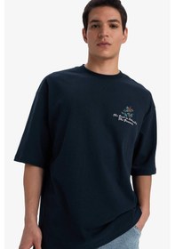 Resim DeFacto %100 Pamuk Loose Fit Bisiklet Yaka Sırt Baskılı Kısa Kollu Tişört B4320AX24AUNV239 