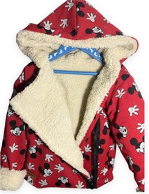 Resim happykds123 Çocuk Mont,mickey Mause Desen,3 Iplik Pamuk Kumaş,içi Komple Kuzu Peluş,soğuğa Ve Rüzgara Dayanıklı 