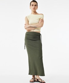 Resim Koton Bürümcük Kumaş Slim Fit Büzgü Detaylı Yırtmaçlı Uzun Etek Haki 5sak10272ek Haki 