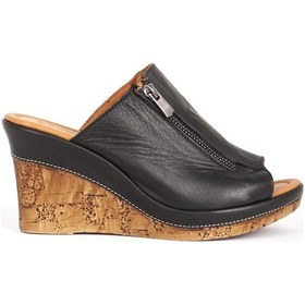 Resim Siyah Dericlub Rc 6137 Gerçek Deri Dolgu Topuk Kadın Terlik Siyah 