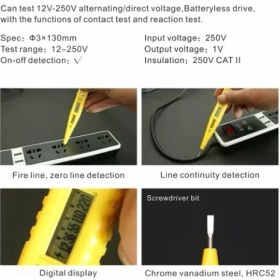 Resim Fuji Kontrol Kalemi Voltaj Ölçer LCD Ekran Dijital Voltaj Kontrol 12-250V 