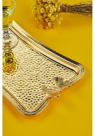 Resim Cooker Kelebekli Metal Dikdörtgen Gold Sunum Tepsisi 27x18 Cm Ckr3173 Diğer 