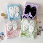Resim 1 adet Kpop Fotoğraf Kartı Cilt Kapak - Yumuşak Peluş A5 Doldurulabilir 6 Halkalı Not Defteri Organizatörü Dekoratif Fiyonk ile, Açık Mavi, Pembe, Mor ve Yeşil Seçenekleri Günlükler, Bütçe Planlayıcıları ve Mini Not Defterleri için, Günlük Kapak | Pastel Cilt | Polyester Lif 