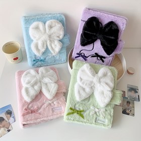 Resim 1 adet Kpop Fotoğraf Kartı Cilt Kapak - Yumuşak Peluş A5 Doldurulabilir 6 Halkalı Not Defteri Organizatörü Dekoratif Fiyonk ile, Açık Mavi, Pembe, Mor ve Yeşil Seçenekleri Günlükler, Bütçe Planlayıcıları ve Mini Not Defterleri için, Günlük Kapak | Pastel Cilt | Polyester Lif 