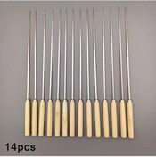 Resim Meridiangoods 14 Parça Paslanmaz Çelik Barbekü Şişi - Ahşap Saplı, Isıya Dayanıklı 