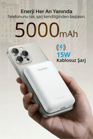 Resim Piranha 9010-B 5000mAh MagSafe Powerbank / Kablosuz + Kablolu 15W/20W/22.5W Hızlı Şarj / Güçlü Manyetik 