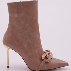 Resim Dgn 5128-22k Kadin Sivri Burun Ön Silver Taşli Z.ncir Tokali Uzun İnce Topuklu Bot M5128-1748-R10516 Bej Kırışık 