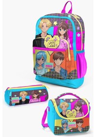 Resim Coral High Kids Gri Mavi Pembe Anime Desenli 3 Lü Okul Çanta Seti Set0123737 