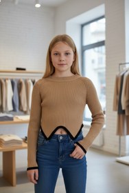 Resim Minimoda Kids Fitilli örgülü kız triko kazak 