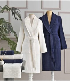 Resim Özdilek Branch Aile Bornoz Seti Krem-Lacivert - M - L Krem - Lacivert 