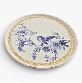 Resim Sudedi Home Gerçek Altın Yaldızlı Mavi Kuş Seramik Servis Tabağı 23 Cm Tek Kişilik Çok Renkli 