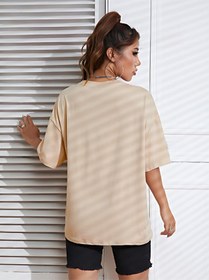 Resim Ay Güneş T-shirt - Bej Baskılı Oversize Bisiklet Yaka Kısa Kol Tişört Bej 