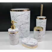 Resim Akrilik Gold Siyah Mermer Desen Yuvarlak Banyo Seti Beyaz 