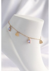 Resim 316l Çelik Gold Renk Minimal Renkli Zirkon Taşlı Kalp Halhal Renkli 