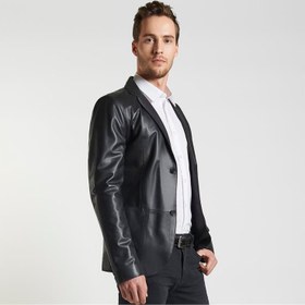 Resim Nestor Erkek Siyah Deri Blazer Ceket 