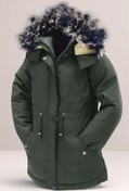 Resim Asortik Kids Kız/erkek Çocuk Unisex Kışlık Kanvas Kumaş Dayanıklı Diz Üstü Içi Kürk Kapüşonlu Haki Kaban Mont 
